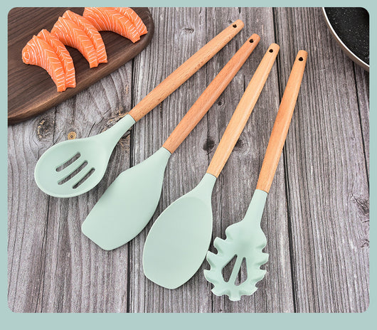 Set de 12 Utensilios de Cocina de Silicona con Mango de Madera - Espátulas Antiadherentes - Image 16