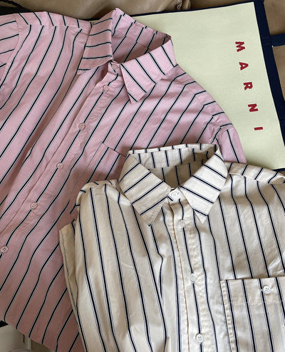 Camisa Retro de Rayas con Solapa Literaria, Manga Corta Suelta y Ligera - Image 12