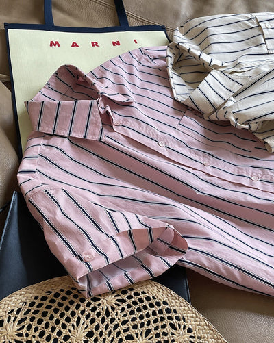 Camisa Retro de Rayas con Solapa Literaria, Manga Corta Suelta y Ligera - Image 13