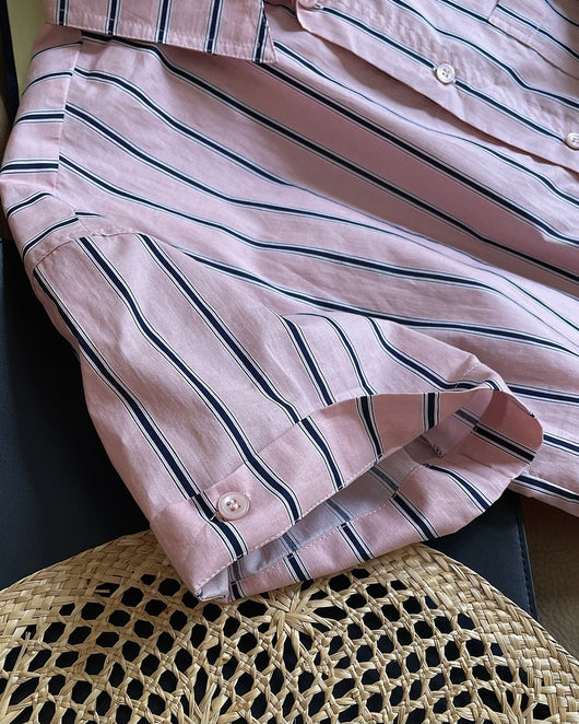Camisa Retro de Rayas con Solapa Literaria, Manga Corta Suelta y Ligera - Image 14