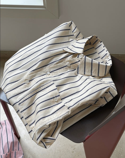 Camisa Retro de Rayas con Solapa Literaria, Manga Corta Suelta y Ligera - Image 17