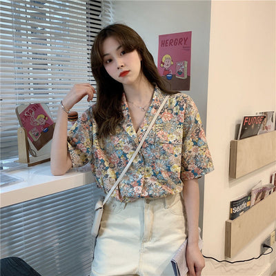 Blusa Retro Floral de Manga Corta para Mujer - Image 6