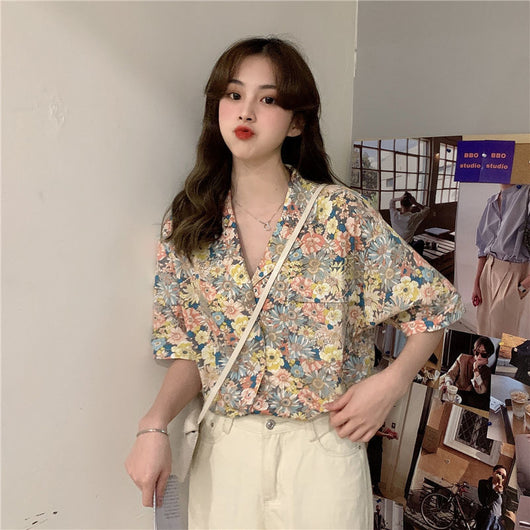 Blusa Retro Floral de Manga Corta para Mujer - Image 10