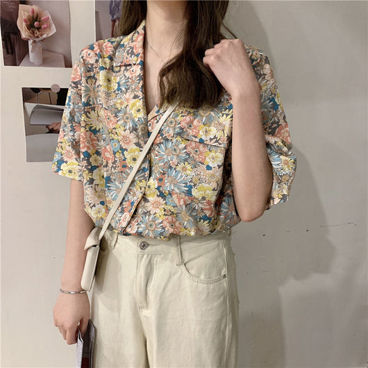 Blusa Retro Floral de Manga Corta para Mujer - Image 14