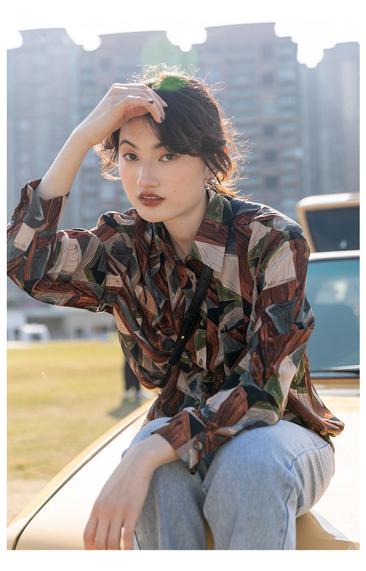 Camisa Floral Retro Hong Kong Oversized Manga Larga Primavera Otoño - Image 17