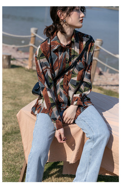 Camisa Floral Retro Hong Kong Oversized Manga Larga Primavera Otoño - Image 19