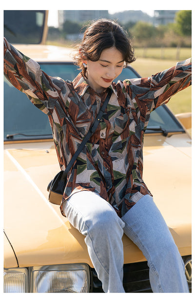 Camisa Floral Retro Hong Kong Oversized Manga Larga Primavera Otoño - Image 20