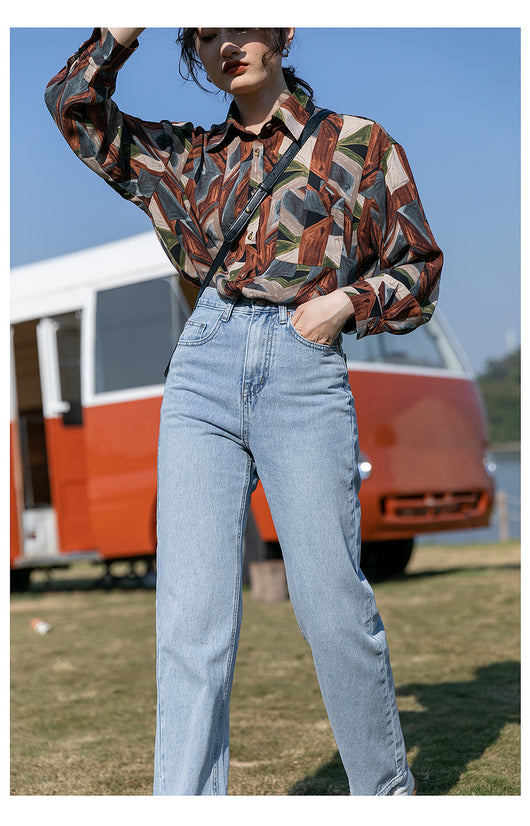 Camisa Floral Retro Hong Kong Oversized Manga Larga Primavera Otoño - Image 23