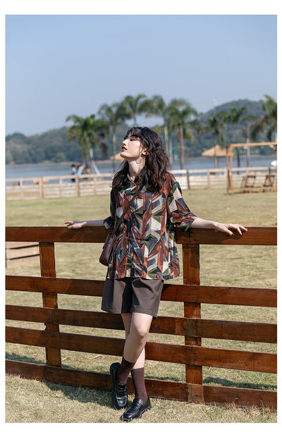 Camisa Floral Retro Hong Kong Oversized Manga Larga Primavera Otoño - Image 24