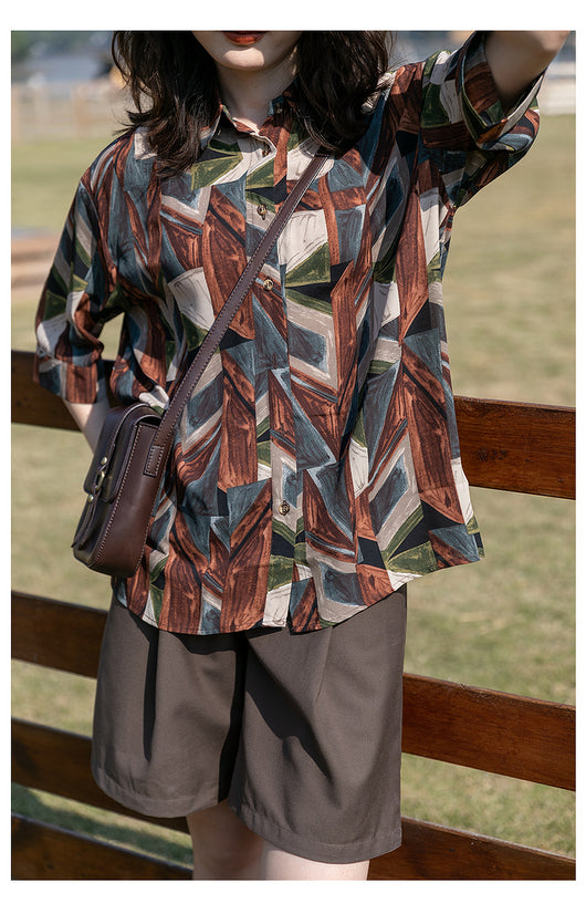 Camisa Floral Retro Hong Kong Oversized Manga Larga Primavera Otoño - Image 25