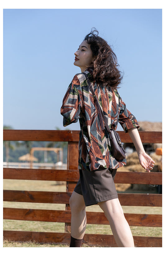 Camisa Floral Retro Hong Kong Oversized Manga Larga Primavera Otoño - Image 29