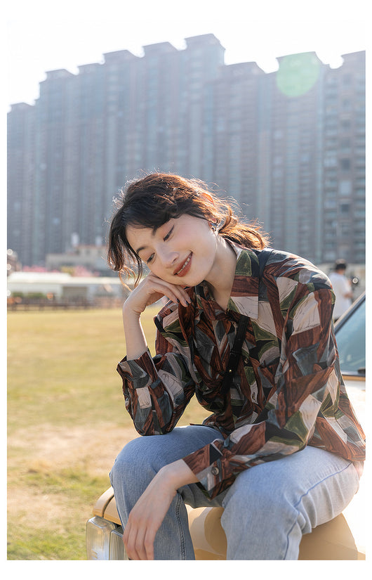 Camisa Floral Retro Hong Kong Oversized Manga Larga Primavera Otoño - Image 30
