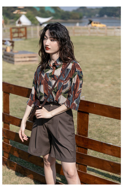 Camisa Floral Retro Hong Kong Oversized Manga Larga Primavera Otoño - Image 31