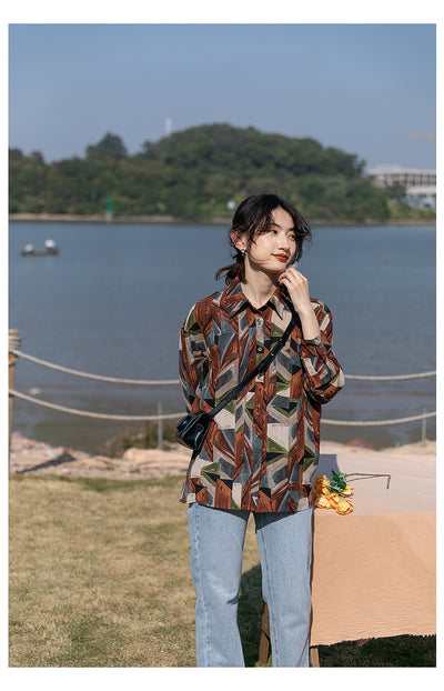 Camisa Floral Retro Hong Kong Oversized Manga Larga Primavera Otoño - Image 32