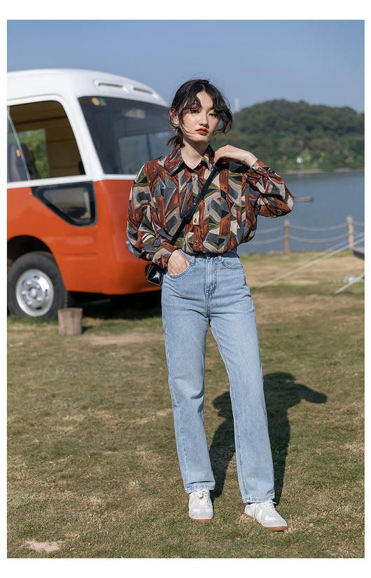Camisa Floral Retro Hong Kong Oversized Manga Larga Primavera Otoño - Image 35