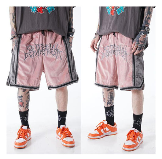 Shorts Hip-Hop de Terciopelo con Bordado - Pantalones Cortos Deportivos Holgados para Hombre - Image 16