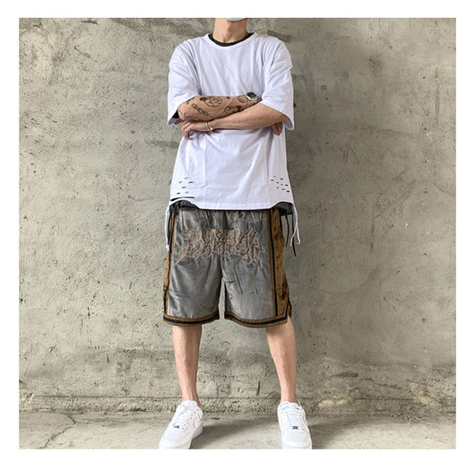 Shorts Hip-Hop de Terciopelo con Bordado - Pantalones Cortos Deportivos Holgados para Hombre - Image 18