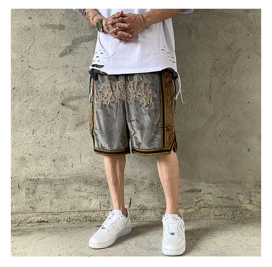 Shorts Hip-Hop de Terciopelo con Bordado - Pantalones Cortos Deportivos Holgados para Hombre - Image 21