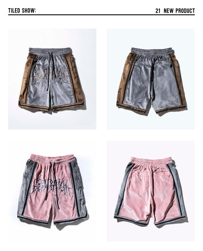 Shorts Hip-Hop de Terciopelo con Bordado - Pantalones Cortos Deportivos Holgados para Hombre - Image 24