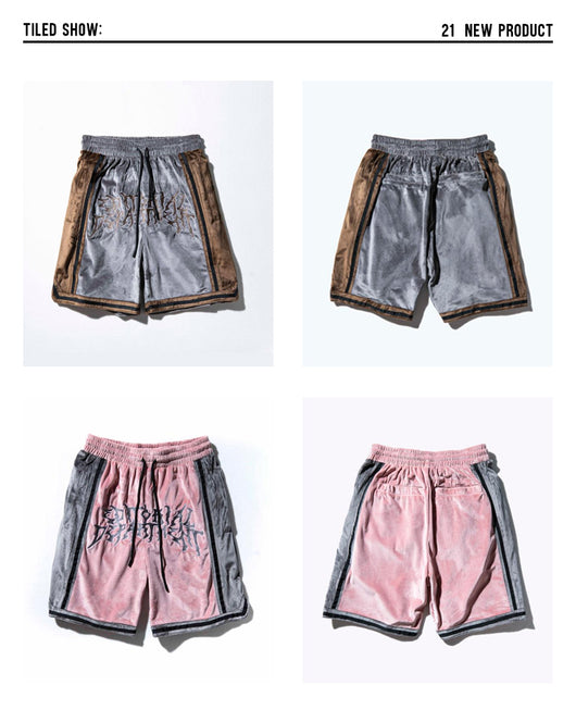 Shorts Hip-Hop de Terciopelo con Bordado - Pantalones Cortos Deportivos Holgados para Hombre - Image 24