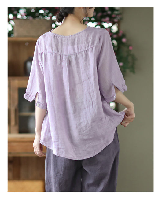 Blusa de Lino Ramio con Cuello en V y Encaje Bordado para Mujer - Image 12