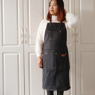 Delantal Japonés de Trabajo Tipo Halter en Denim Vulcanizado Negro - Image 11