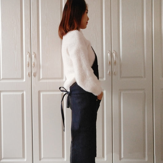 Delantal Japonés de Trabajo Tipo Halter en Denim Vulcanizado Negro - Image 12