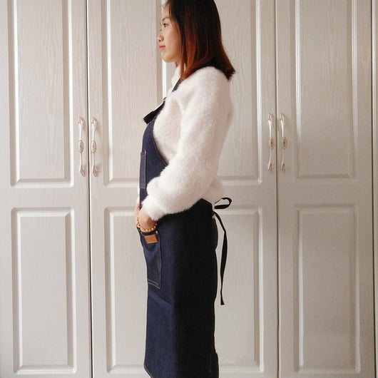 Delantal Japonés de Trabajo Tipo Halter en Denim Vulcanizado Negro - Image 13