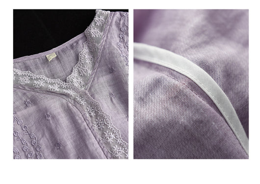 Blusa de Lino Ramio con Cuello en V y Encaje Bordado para Mujer - Image 23
