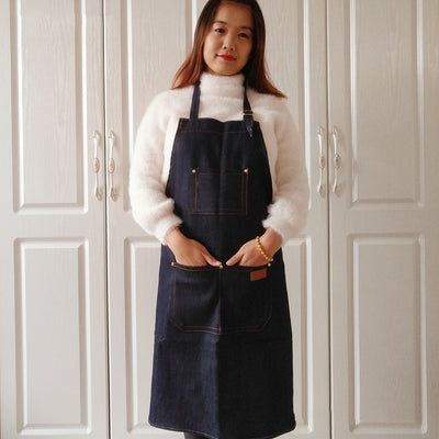 Delantal Japonés de Trabajo Tipo Halter en Denim Vulcanizado Negro - Image 14