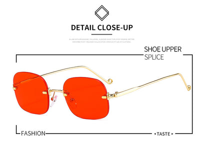 Frameless square sunglasses featuring vibrant blue lenses and sleek gold-colored metal temples and bridge. - Image 12