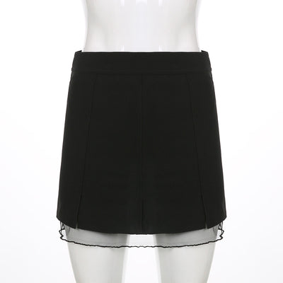Falda Elástica Negra Estilo Estadounidense con Detalles de Malla - Image 13