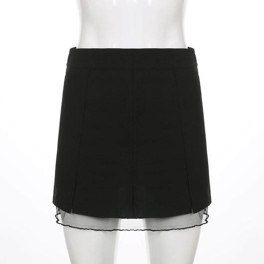 Falda Elástica Negra Estilo Estadounidense con Detalles de Malla - Image 13