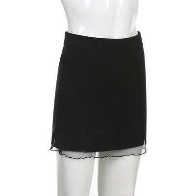 Falda Elástica Negra Estilo Estadounidense con Detalles de Malla - Image 14