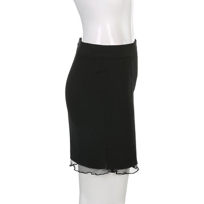 Falda Elástica Negra Estilo Estadounidense con Detalles de Malla - Image 15