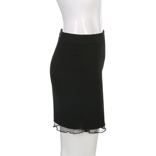 Falda Elástica Negra Estilo Estadounidense con Detalles de Malla - Image 15