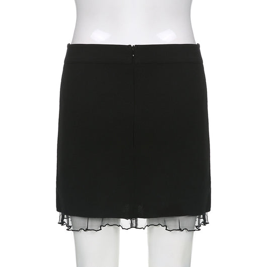 Falda Elástica Negra Estilo Estadounidense con Detalles de Malla - Image 16