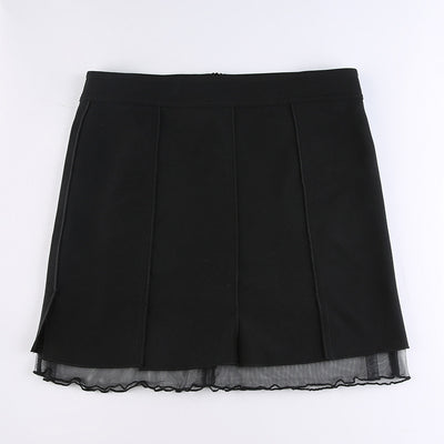 Falda Elástica Negra Estilo Estadounidense con Detalles de Malla - Image 17