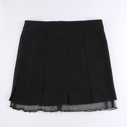 Falda Elástica Negra Estilo Estadounidense con Detalles de Malla - Image 17