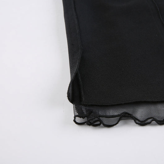 Falda Elástica Negra Estilo Estadounidense con Detalles de Malla - Image 20