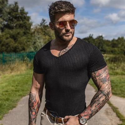 Suéter Cuello V Ajustado Elástico Transpirable para Hombre - Image 11