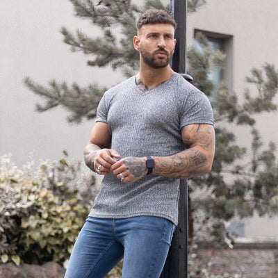 Suéter Cuello V Ajustado Elástico Transpirable para Hombre - Image 16