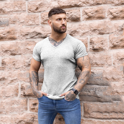 Suéter Cuello V Ajustado Elástico Transpirable para Hombre - Image 20