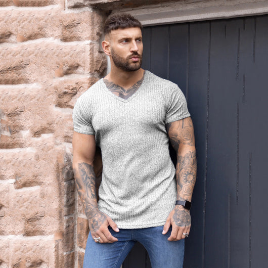 Suéter Cuello V Ajustado Elástico Transpirable para Hombre - Image 21