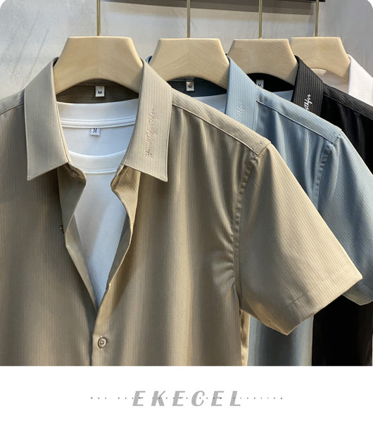 Camisa Casual Slim Fit Rayada para Hombre - Manga Corta Estilo Ejecutivo - Image 6
