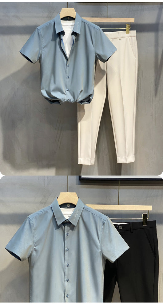 Camisa Casual Slim Fit Rayada para Hombre - Manga Corta Estilo Ejecutivo - Image 7