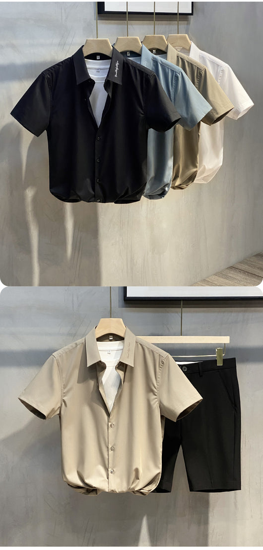 Camisa Casual Slim Fit Rayada para Hombre - Manga Corta Estilo Ejecutivo - Image 10