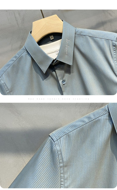 Camisa Casual Slim Fit Rayada para Hombre - Manga Corta Estilo Ejecutivo - Image 12