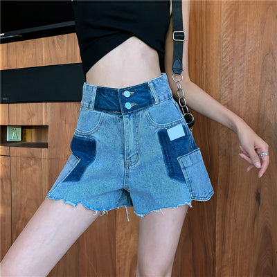 Shorts de Mezclilla Cintura Alta Borde Crudo Contraste Pierna Ancha - Image 12