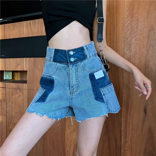 Shorts de Mezclilla Cintura Alta Borde Crudo Contraste Pierna Ancha - Image 12